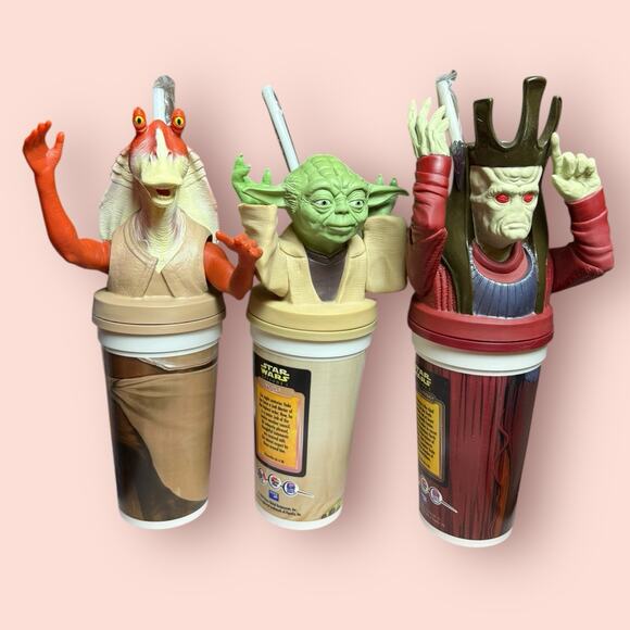 1999 Star Wars Phantom Menace Cup Topper Lot 3 Vtg Yoda Jar Jar Nute Gunray KFC - Picture 1 of 4